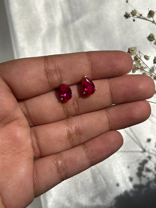 Silver Pink Tourmaline Pear Studs