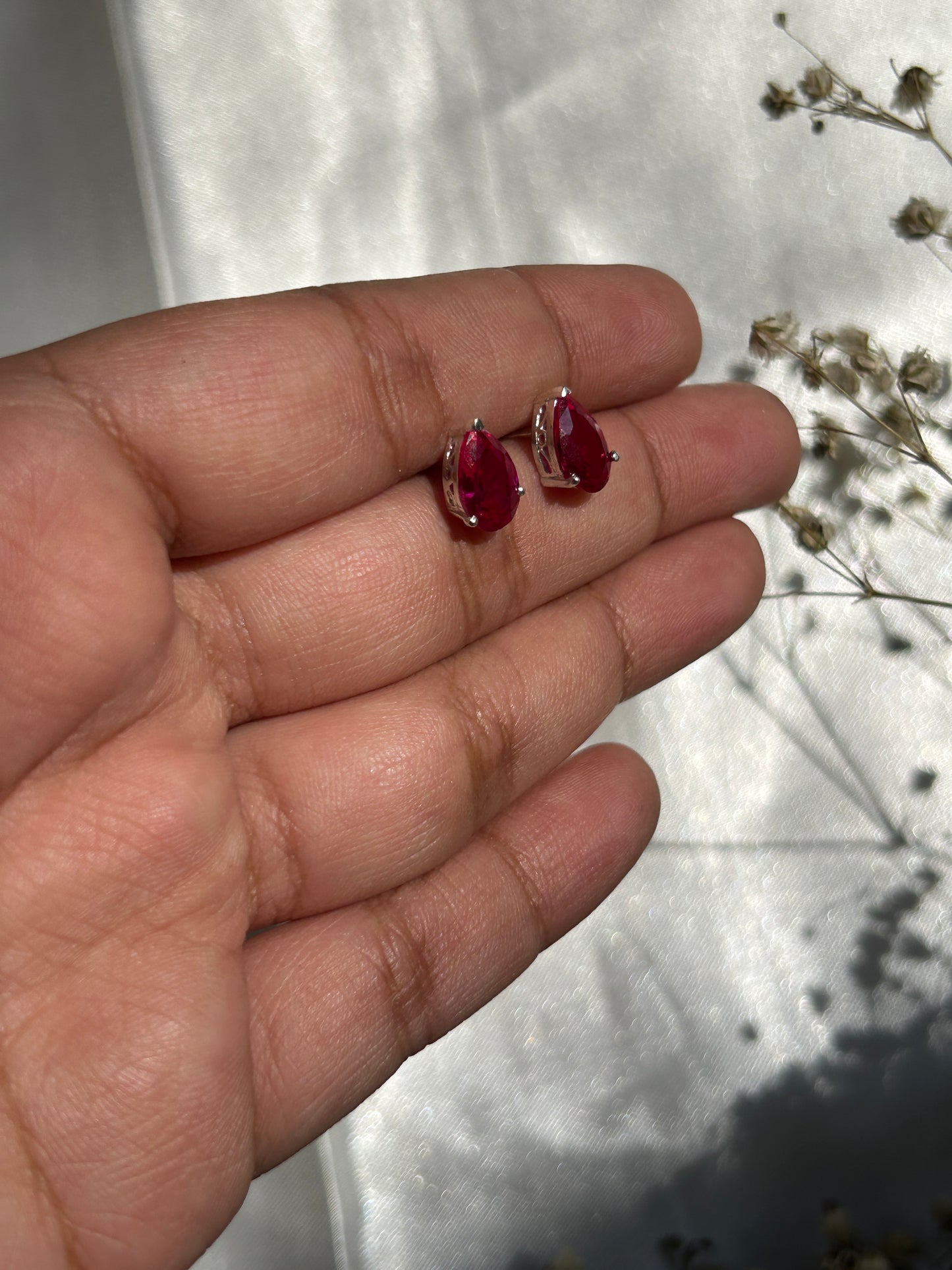 Silver Pink Tourmaline Pear Studs