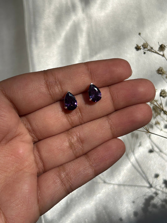 Silver Amethyst Pear Studs