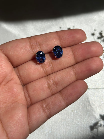 Silver Tanzanite Oval Studs