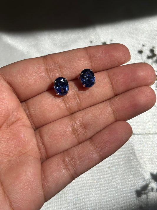 Silver Tanzanite Oval Studs