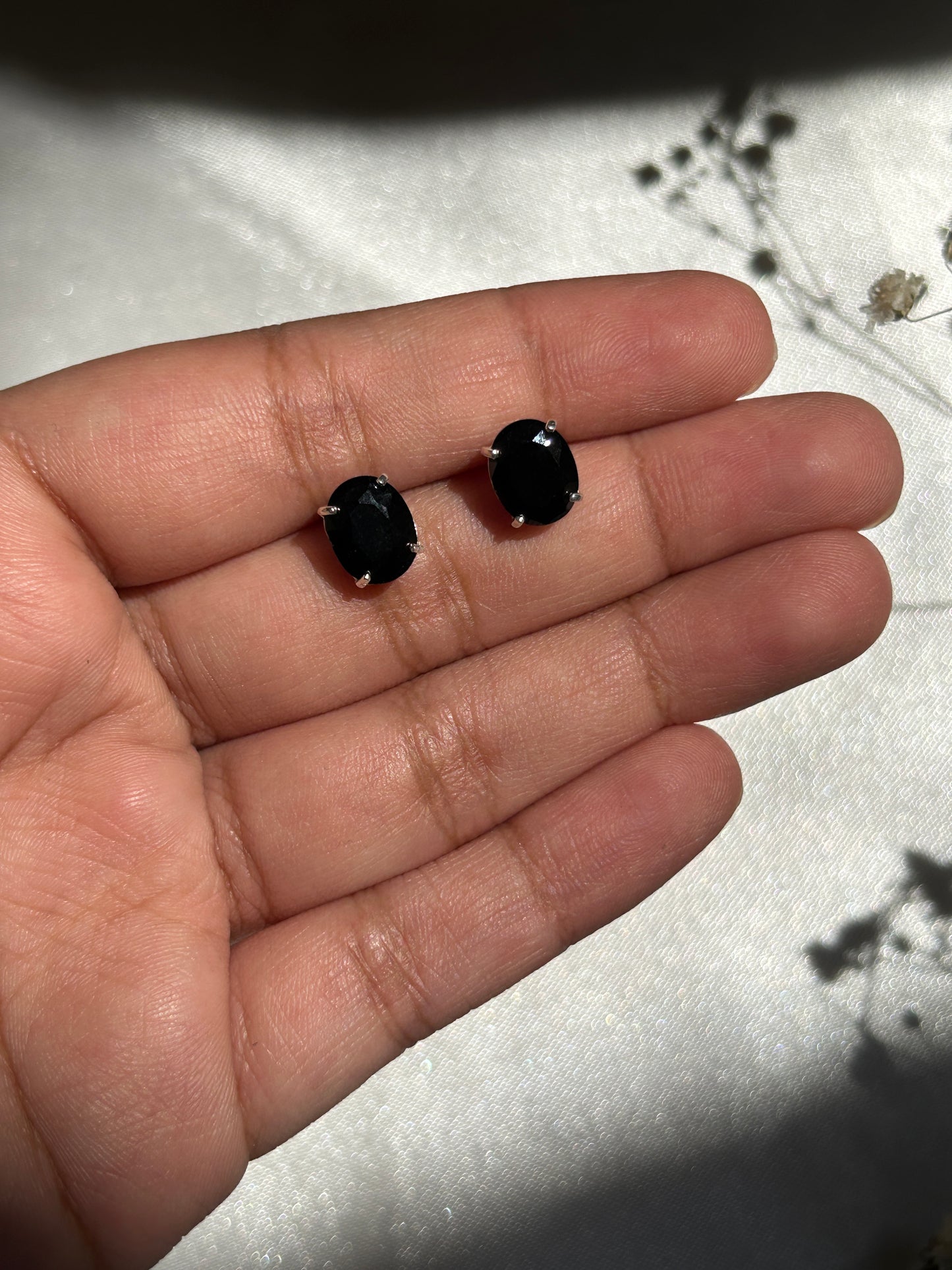 Silver Black Onyx Oval Studs