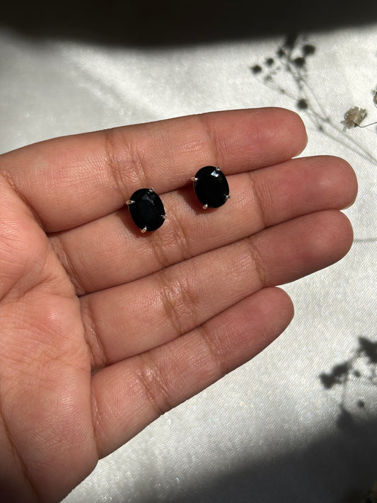 Silver Black Onyx Oval Studs