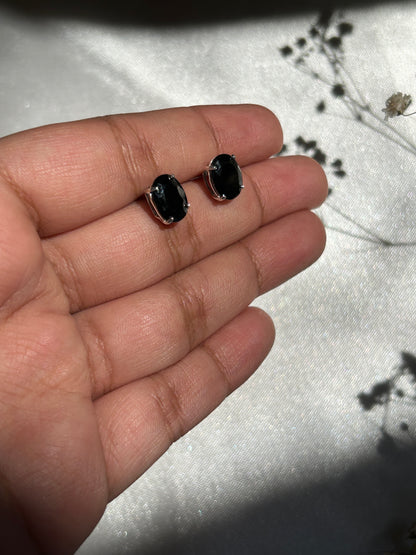Silver Black Onyx Oval Studs