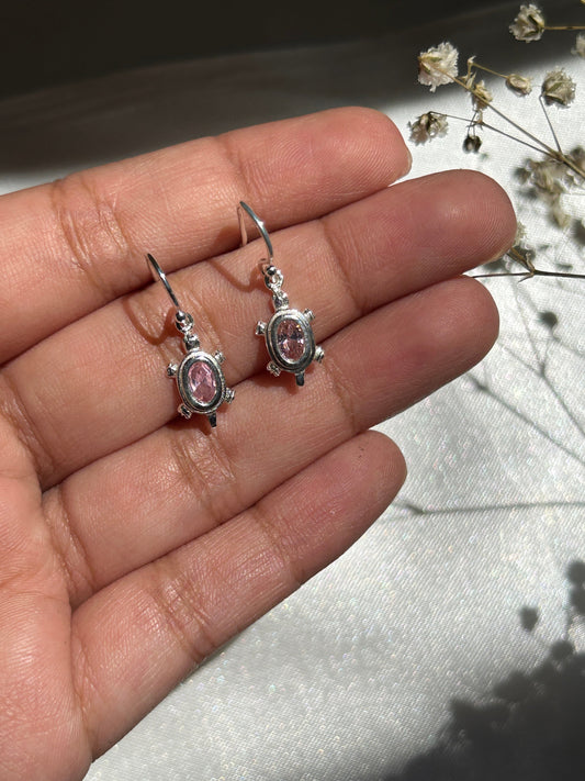 Silver Rose Quartz Tortoise Earrings
