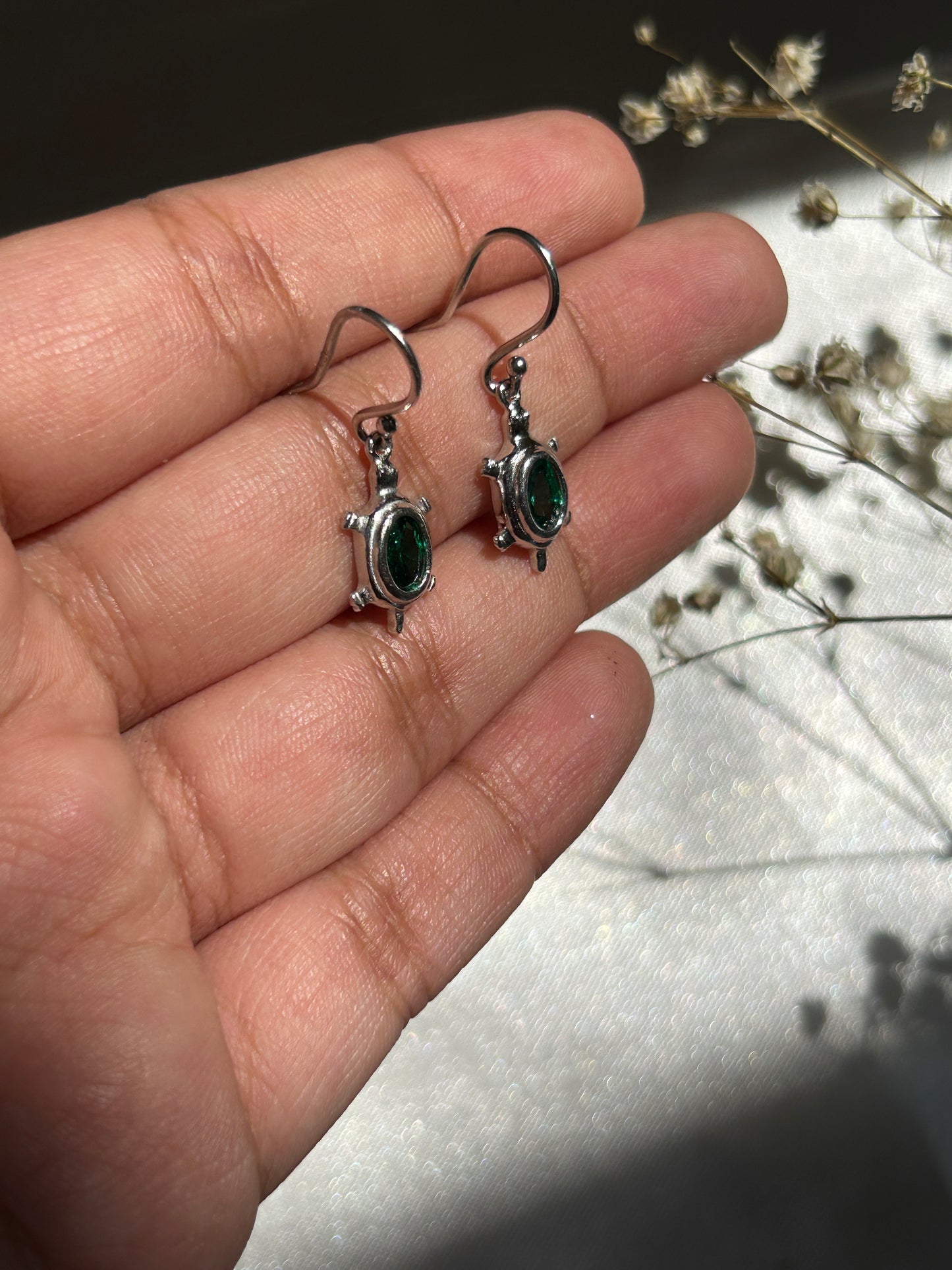Silver Peridot Tortoise Earrings