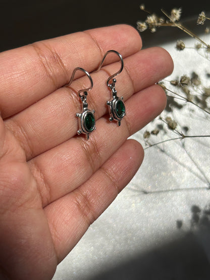 Silver Peridot Tortoise Earrings