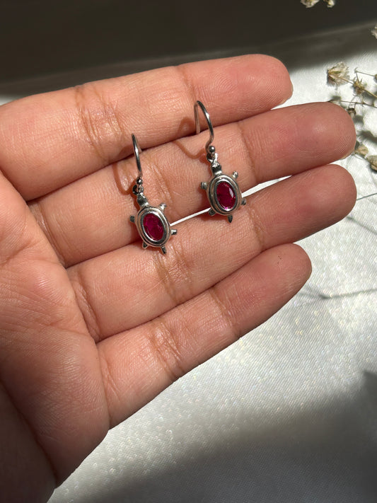 Silver Pink Tourmaline Tortoise Earrings