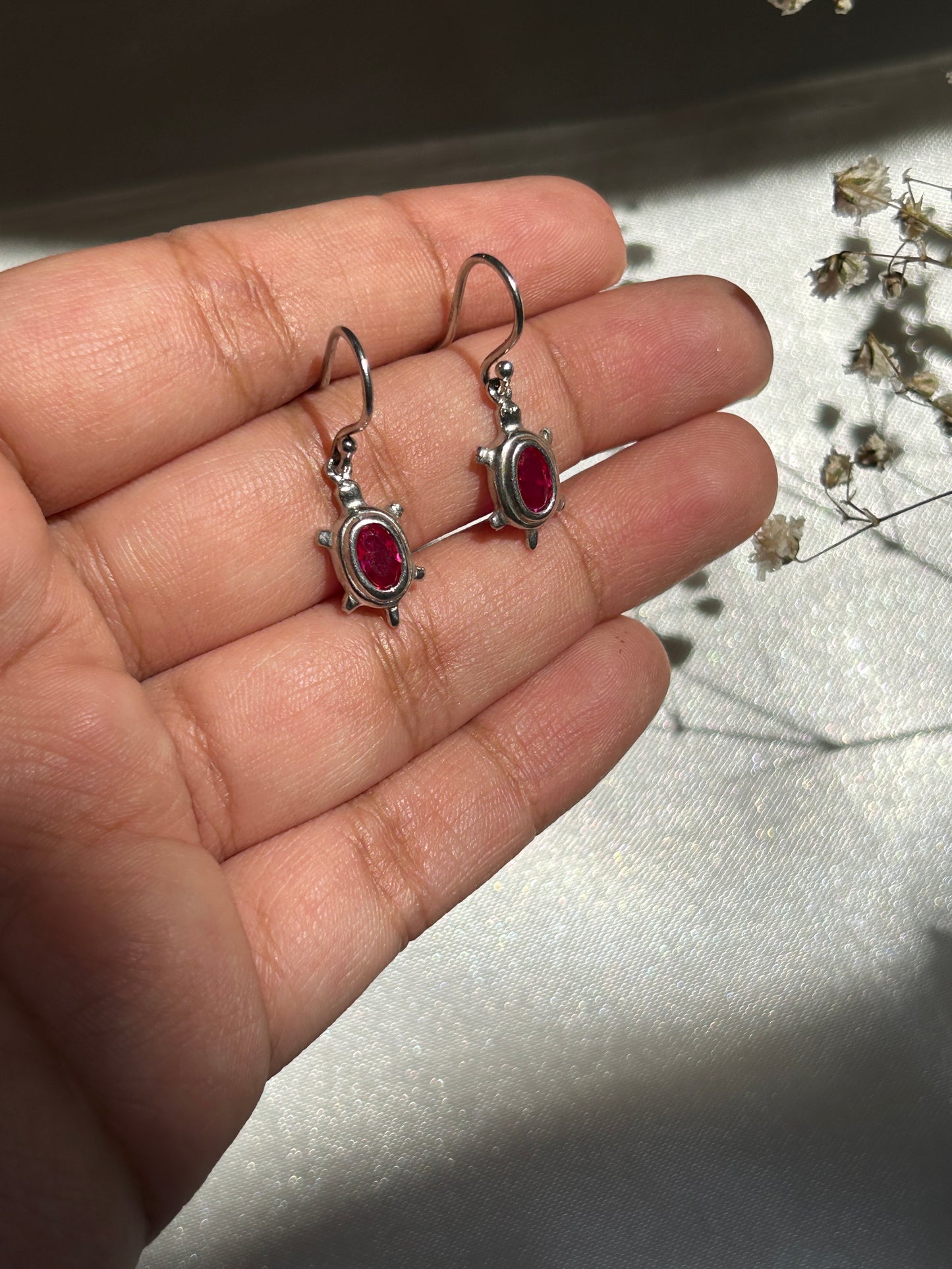 Silver Pink Tourmaline Tortoise Earrings