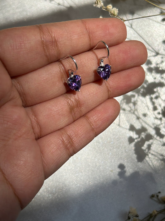 Silver Amethyst Heart Earrings
