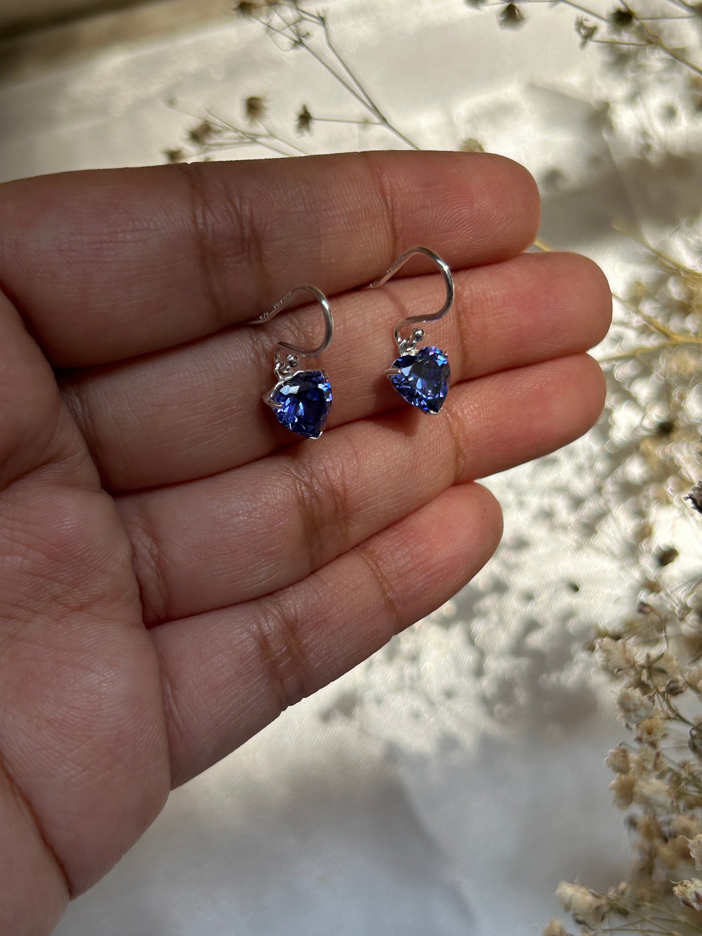 Silver Tanzanite Heart Earrings