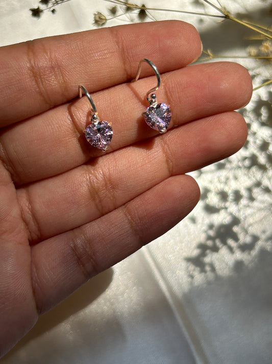 Silver Rose Quartz Heart Earrings