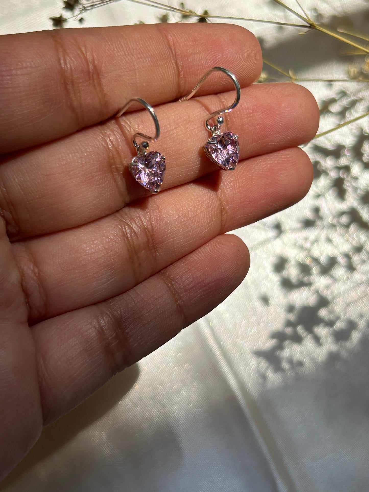 Silver Rose Quartz Heart Earrings