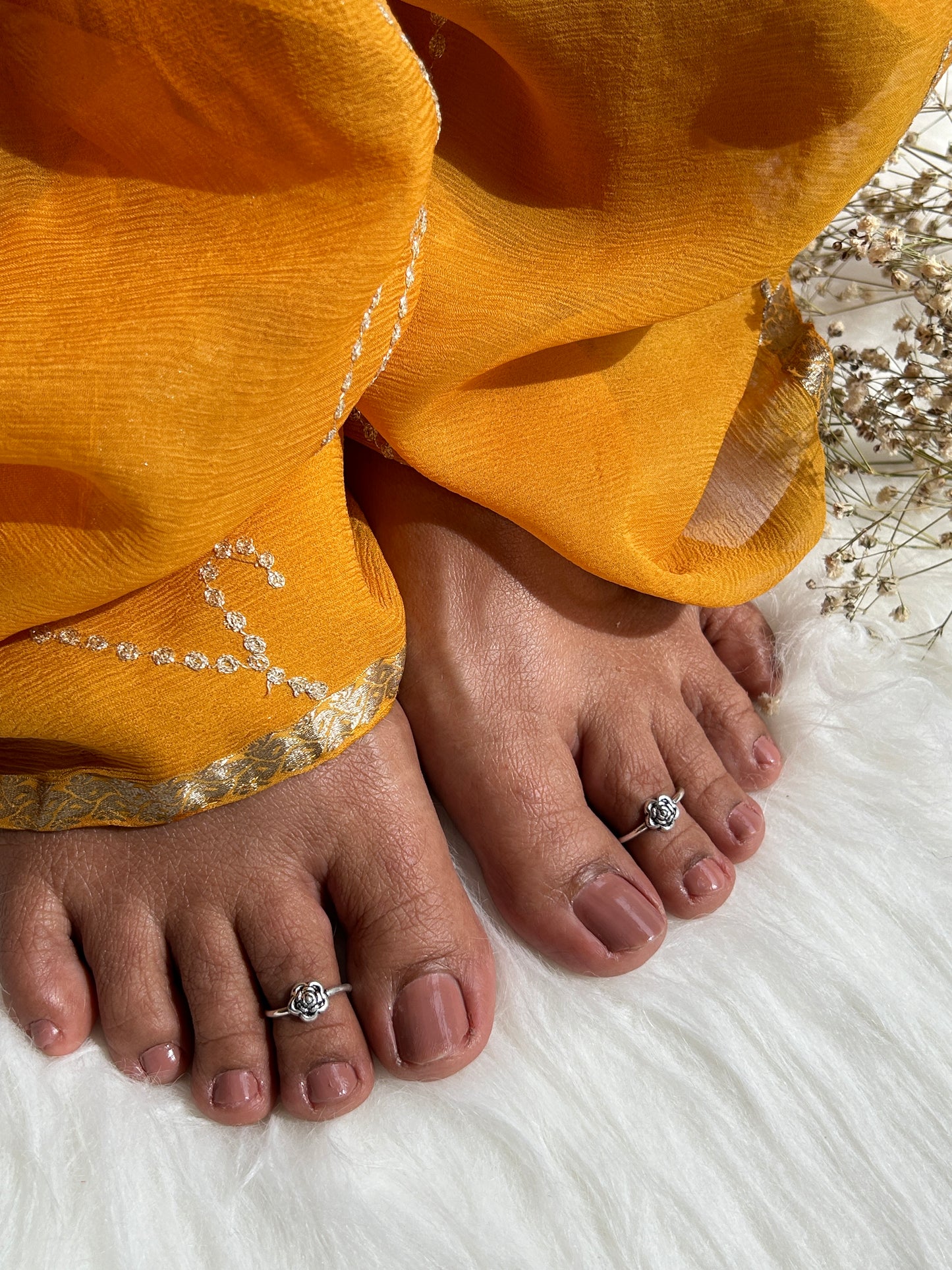 Silver Rose Flower Toe Ring