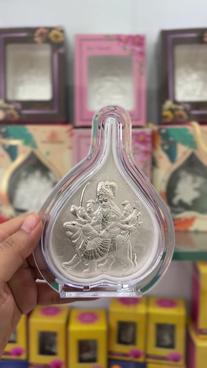 Pure Silver Durga Ma Leaf Photo Frame | 999 Silver Hallmarked | (Medium)