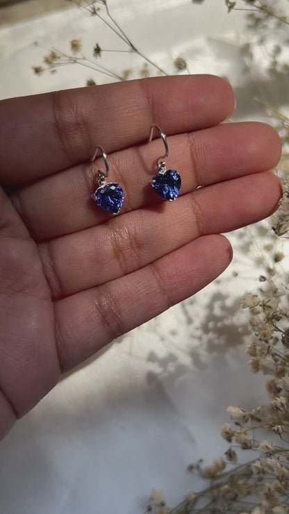 Silver Tanzanite Heart Earrings