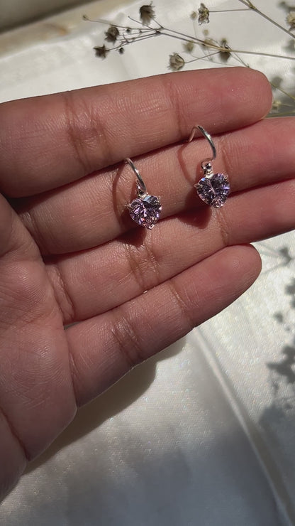 Silver Rose Quartz Heart Earrings