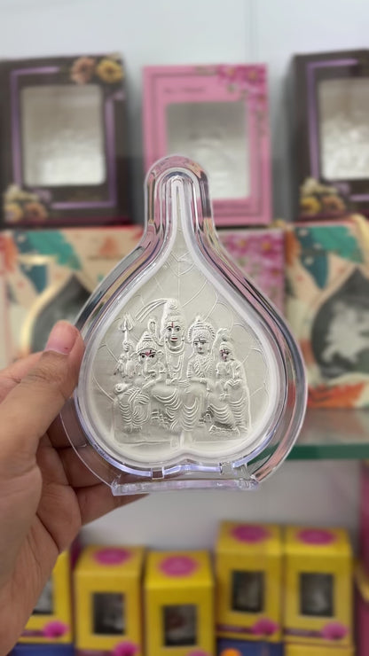 Pure Silver Shiv Parivar Leaf Photo Frame | 999 Silver Hallmarked | (Medium)