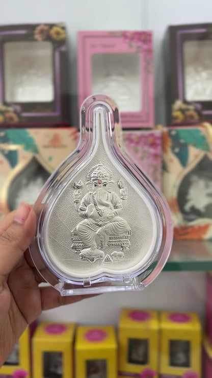 Pure Silver Ganesh Ji Leaf Photo Frame | 999 Silver Hallmarked | (Medium)