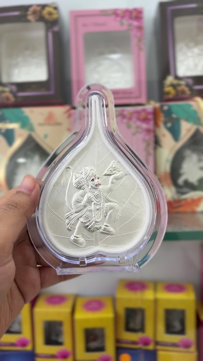 Pure Silver Hanuman Ji Leaf Photo Frame | 999 Silver Hallmarked | (Medium)