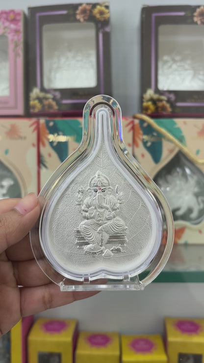 Pure Silver Ganesh Ji Leaf Photo Frame | 999 Silver Hallmarked | (Small)