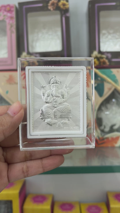 Pure Silver Ganesh Ji Photo Frame | 999 Silver Hallmarked | (Small)
