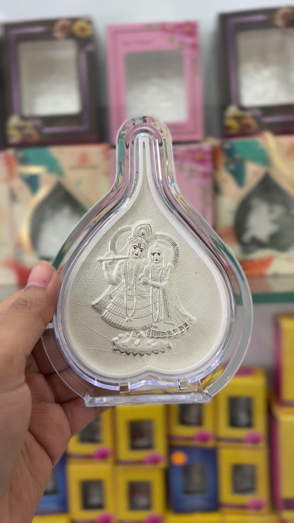 Pure Silver Radha Krishna Leaf Photo Frame | 999 Silver Hallmarked | (Medium)
