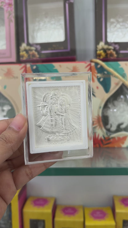 Pure Silver Radha Krishna Photo Frame | 999 Silver Hallmarked | (Small)