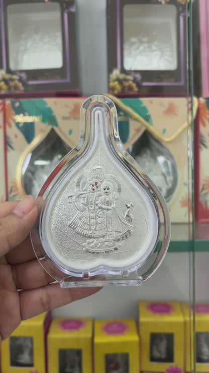 Pure Silver Radha Krishna Leaf Photo Frame | 999 Silver Hallmarked | (Small)