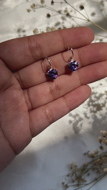 Silver Amethyst Heart Earrings