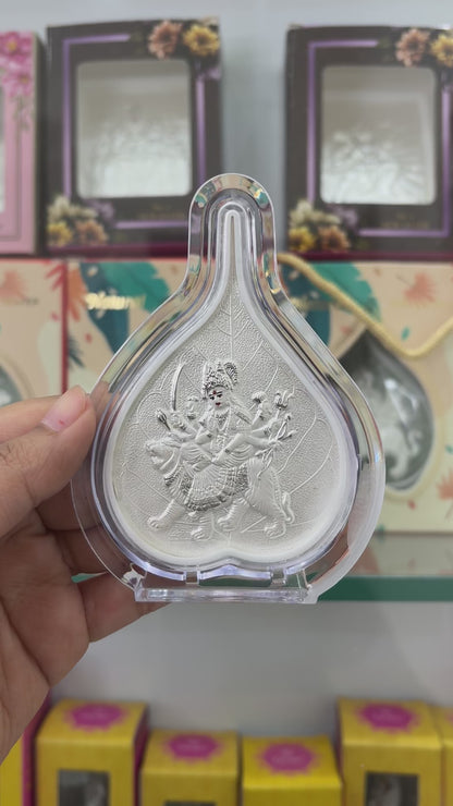 Pure Silver Durga Ma Leaf Photo Frame | 999 Silver Hallmarked | (Small)
