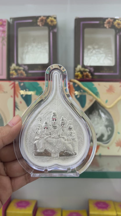 Pure Silver Shiv Parivar Leaf Photo Frame | 999 Silver Hallmarked | (Small)